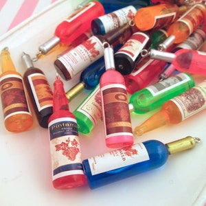 3 Miniature 3d Resin 54mm Wine Bottle Charms, Acrylic Plastic Pendants 198