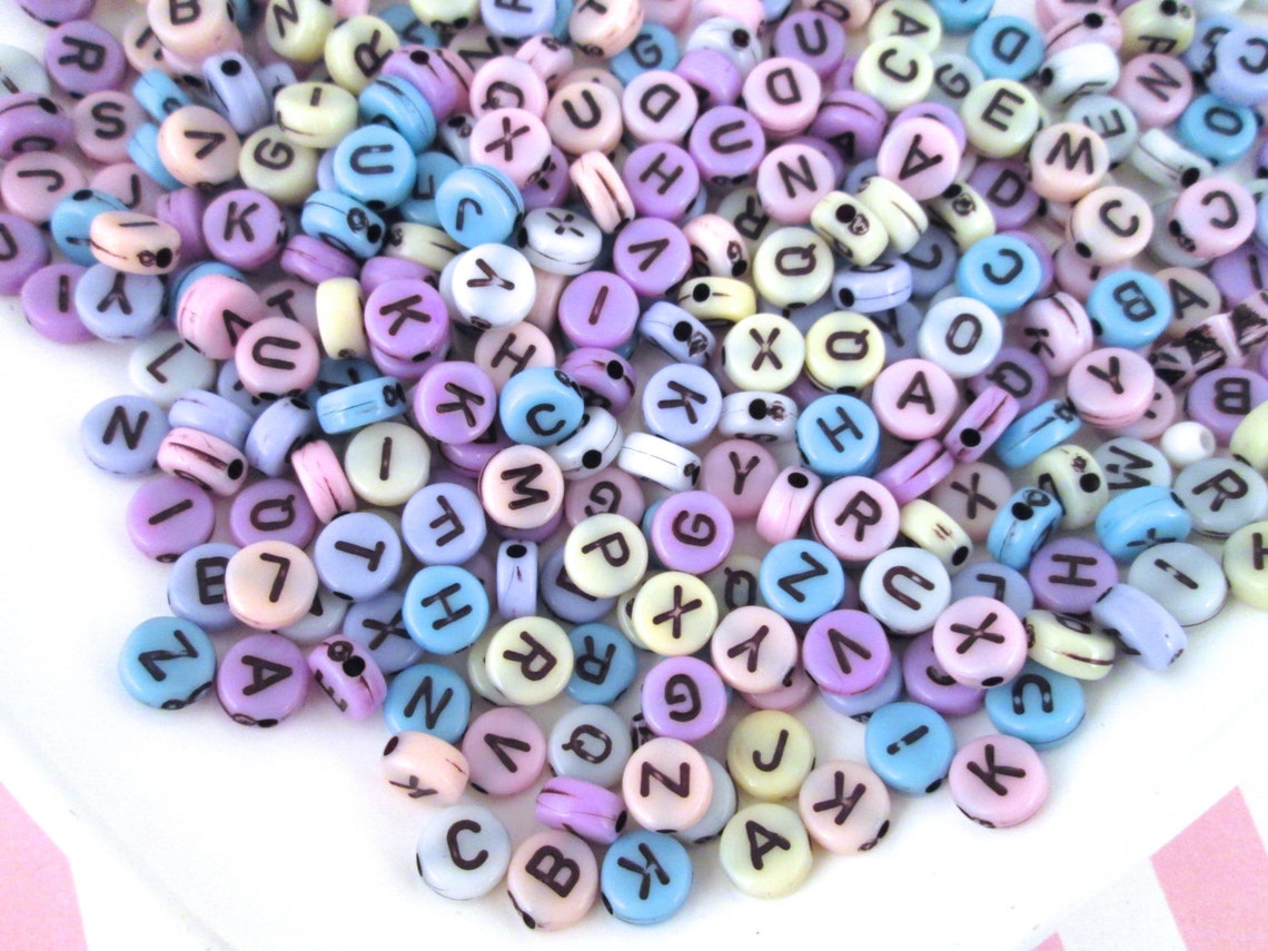 100 Pastel 7mm Alphabet Beads Acrylic Pastel Letter Beads J17 Etsy
