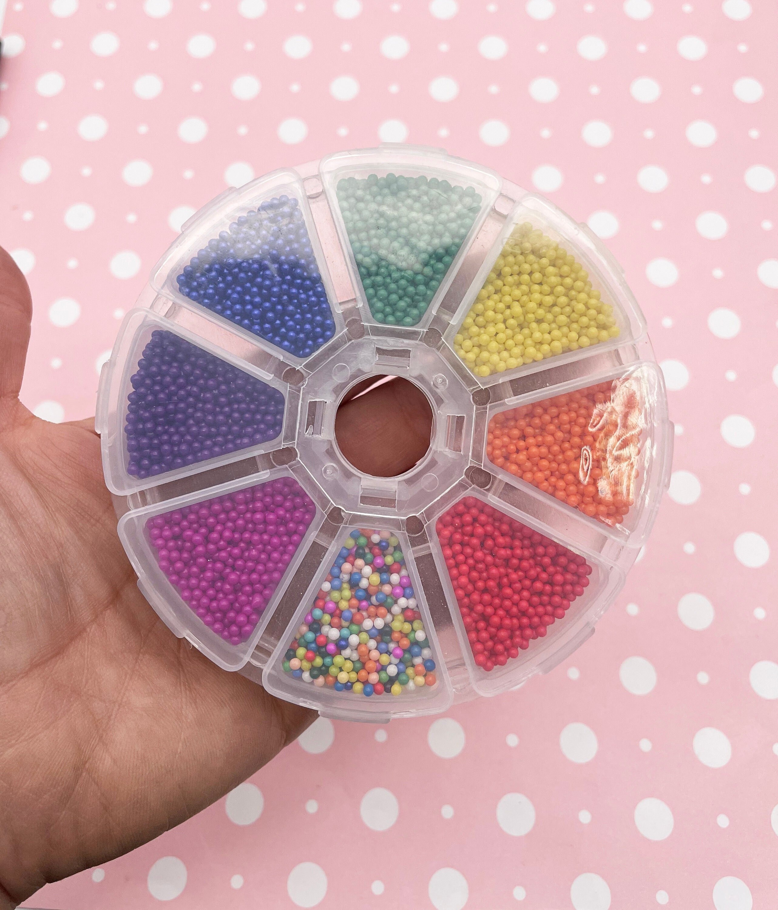 1 Wheel 2mm Bright Rainbow NON EDIBLE Glass Nonpareils,  Rainbow Sprinkle Themed Polymer Sprinkle Mix-in Sets with 8 compartments