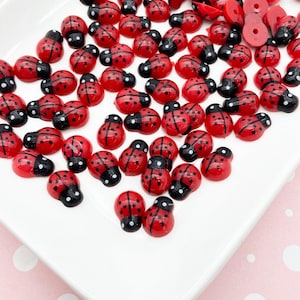 12 Cute 15mm Flatbacked Acrylic Plastic Ladybug Cabochons with Sticky Backs, Flat Backed Resin Sticker Lady Bird Bug Insect Cabs, 496