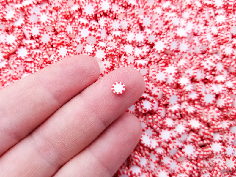 Red Peppermint Fake Polymer Clay Dessert Candy Slice Sprinkles, Starlight Mint Christmas Nail Art Slices, Miniature Dessert, R67 image 2