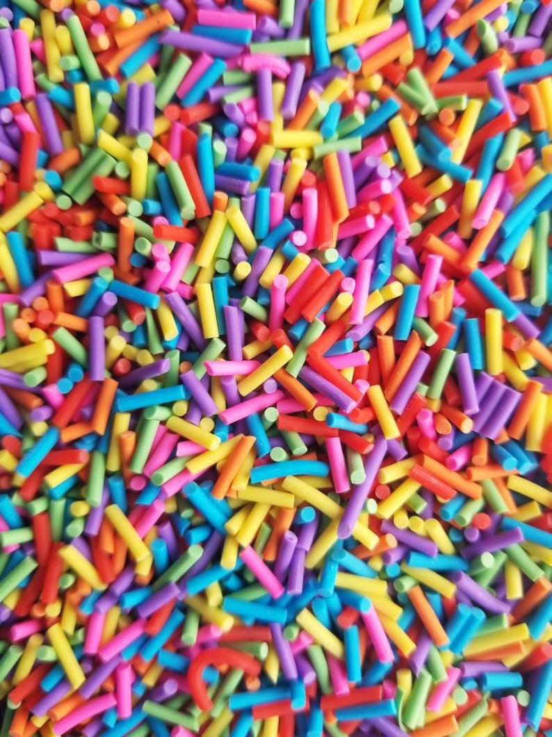 RAINBOW MIX Polymer Clay Fake Sprinkles, Decoden Funfetti Rainbow Jimmies E1 