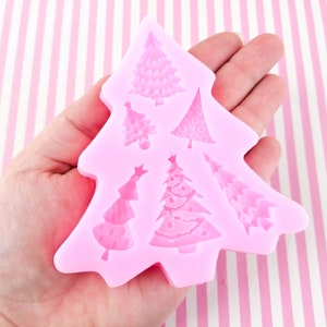 Molde de silicona para colgante de cabujón con temática de árbol de Navidad de seis cavidades, ideal para dulces, arcilla, resina, etc., Q117A