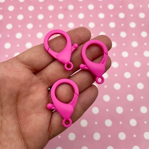 Five Huge Hot Pink Acrylic Plastic Lobster Finding Clasps, 35mm Resin Jewelry Keychain Hooks F535