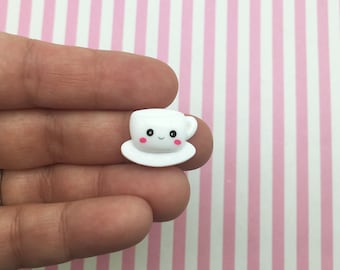 Cabujones de resina plana Kawaii White5 con forma de taza de café y caritas lindas, cabujones de plástico acrílico de respaldo plano para café #1662a