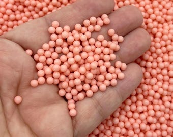 Pinky Peach 4mm Boba Caviar Pearls, Faux Nonpareil Acrylic Plastic Dragees, Opaque Resin Round Caviar No Hole Beads, K220