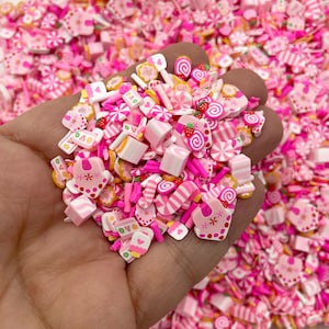 GIRLIE LAND CHRISTMAS , Pink Fake Holiday Polymer Clay Sprinkle Mix, Resin Shaker Decoden Decoration, V186