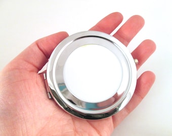 One Silver Round Blank DIY Compact Mirror 70mm