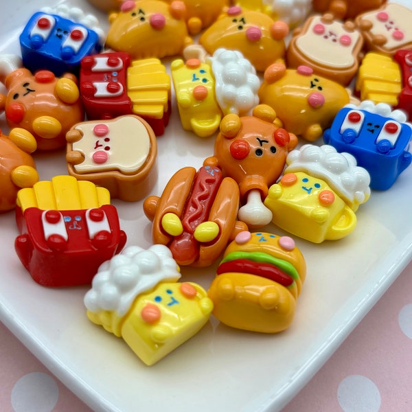 5 Assorted Flatbacked Fast Food Resin Cabochons, Cute Kawaii Cabs, 1076