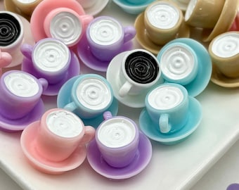 6 cabujones de resina de 21 mm con base plana en forma de corazón para taza de capuchino, color pastel, de plástico acrílico 3D (533)