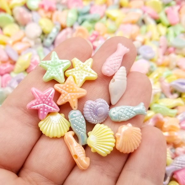 50 pieces Iridescent AB Assorted Pastel Seashell Beads Beach Themed Acrylic Beads, Stringing Beads, Beads for jewelry J40