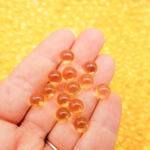 Flaxen Yellow 8mm Round Translucent Popping Boba Resin Gumball Pearls, Faux Nonpareil Acrylic Plastic Dragees, Caviar No Hole Beads, P164