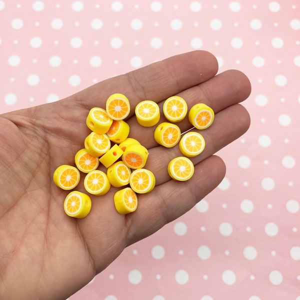 10 tranches de fruits en perles d'argile polymère orange, agrumes ou pamplemousse, # 404