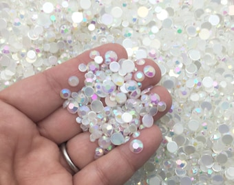 10 Grams Multi-size White AB Jelly Rhinestones, Iridescent Flat Backed  Resin Faceted Cabs 3mm 4mm 5mm 6mm OT17 