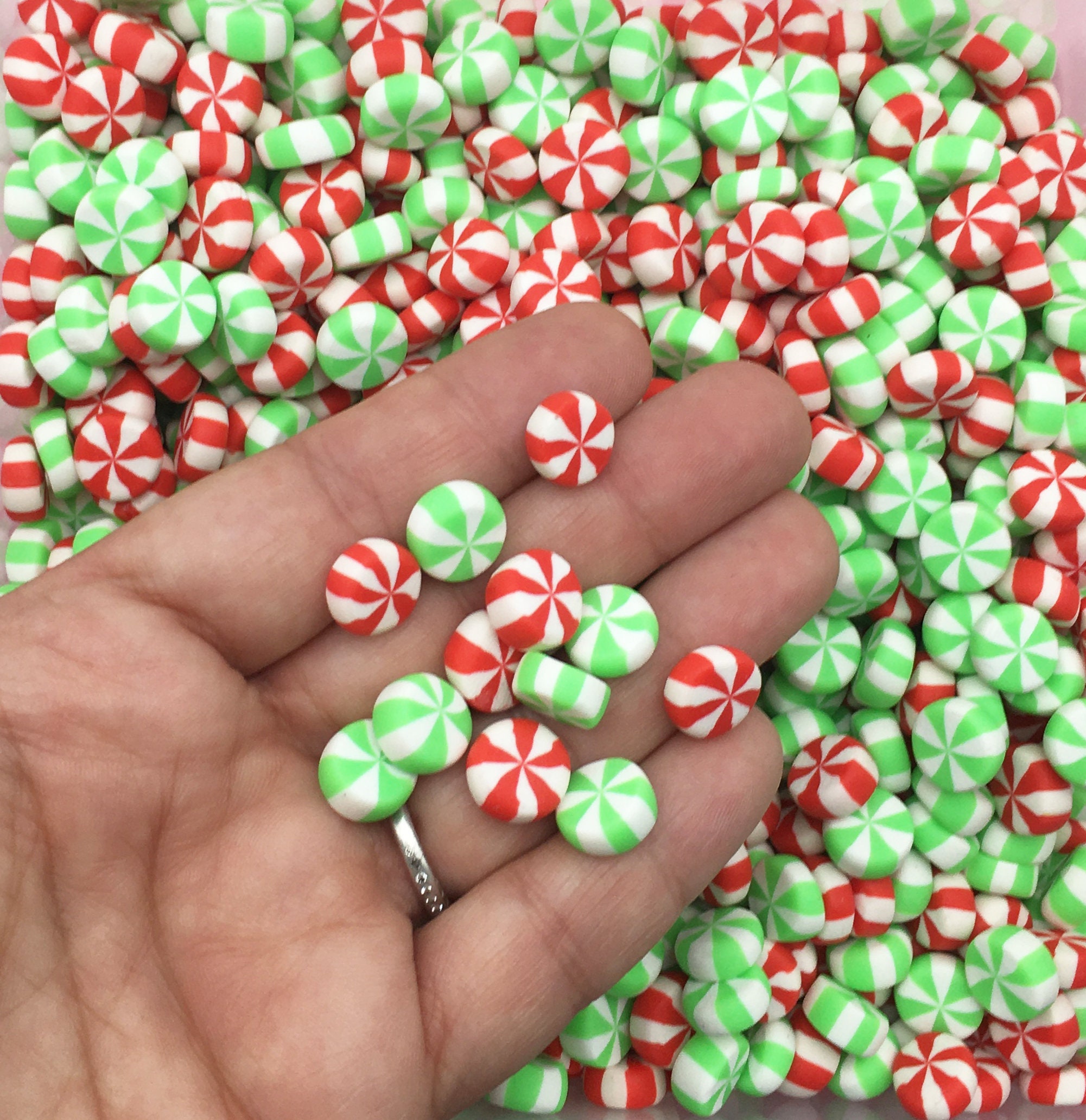Ten Miniature Christmas Peppermint Candy Cabochons Polymer Etsy