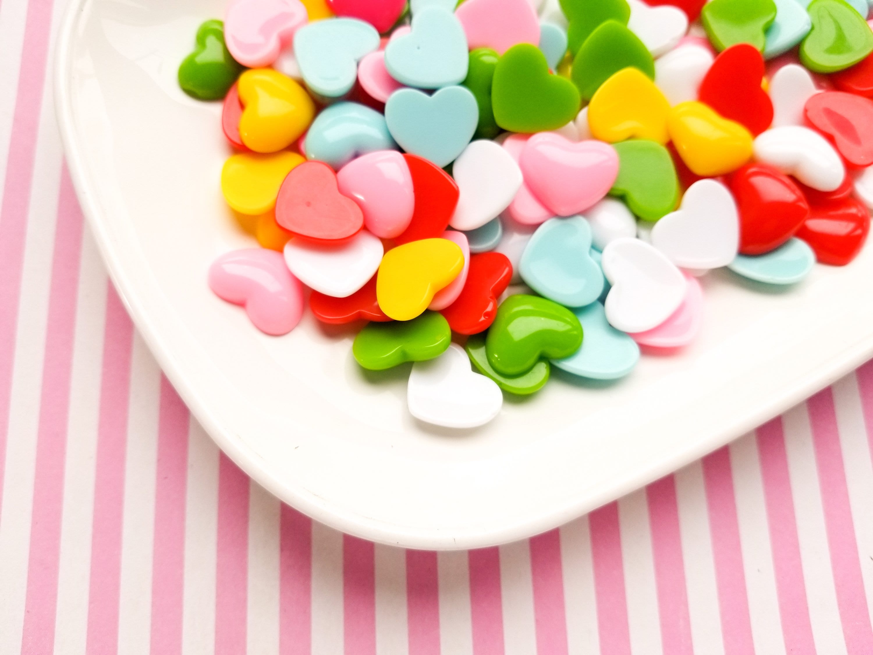 10 Assorted Color Flat Backed Heart Cabs, 16mm Flatbacked Acrylic