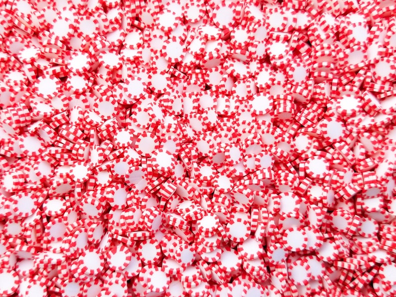 Red Peppermint Fake Polymer Clay Dessert Candy Slice Sprinkles, Starlight Mint Christmas Nail Art Slices, Miniature Dessert, R67 image 1