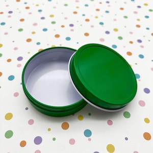 4 Low Green 3 Ounce Round Metal Tin Container Jars with Lids