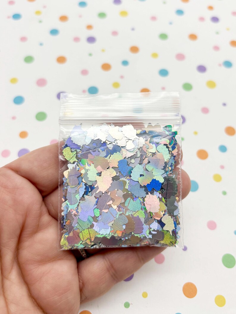 10 Grams Silver Holographic 8mm Unicorn Solvent Resistant Iridescent Chunky Glitter Sprinkle Toppings Slime Supplies, Confetti Glitter F758 image 4