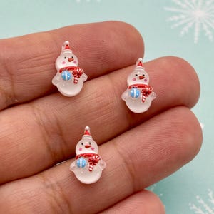 20 Flatbacked Small 12.5mm Resin Happy Christmas X-mas Snowman Cabochons, Cute Flat Backed Acrylic Plastic Holiday Xmas Cabs, L422