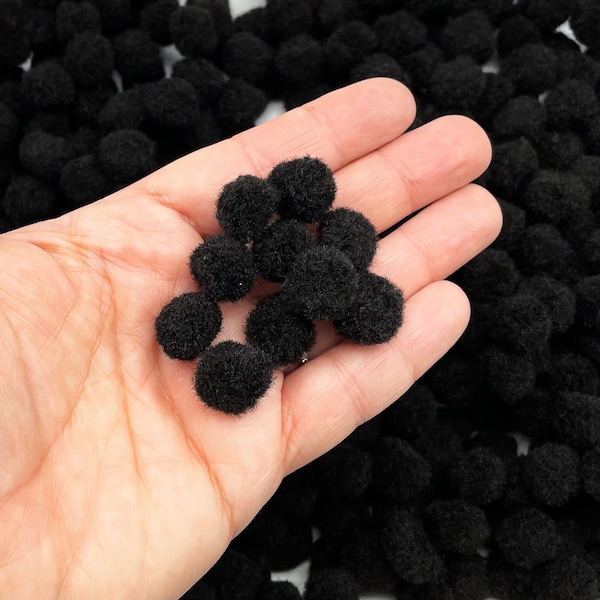 One Hundred 15mm Black  Mochi Balls, Boba Pom Poms, Approx. 100 Pieces for Crafts and Slimes