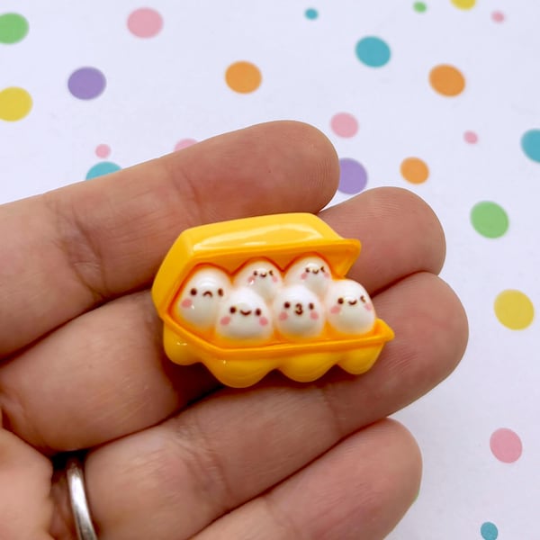 6 Pieces 31mm Egg Carton Cabochons, Cute Flat Backed Resin Cabs, Dollhouse Fake Food, Flatbacked Acrylic Plastic Kawaii Doll Food 320