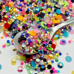 Multicolor Flat Backed Resin Rhinestone Mix of 3-6mm Round Flatbacked Cabochons, Pick Your amount