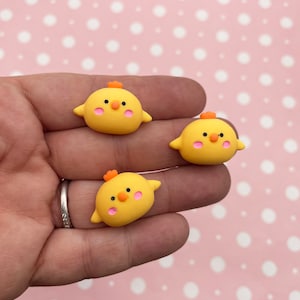 6 Yellow Flatbacked Resin Easter Chick Chicken in Eggs Resin Cabochons, Flat Backed Acrylic Plastic Cabs 224a