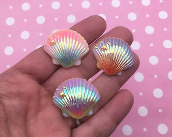 5 Iridescent Pearly Seashell Shell Cabochons, Ab Seashells #112b