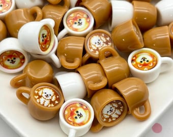 4 cabujones de resina marrón y blanca con forma de corazón para taza de café capuchino, de fondo plano, para barista, de plástico acrílico, 3D, 157b