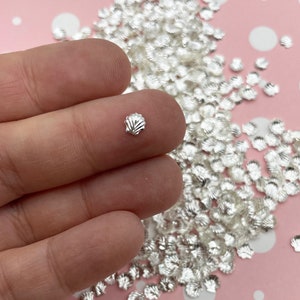 50 Tiny 5mm Silver Toned Metallic Seashell Cabochons, Cute Kawaii Nail Clamshell Cabs L297