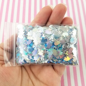 10 Grams Silver Holographic 8mm Unicorn Solvent Resistant Iridescent Chunky Glitter Sprinkle Toppings Slime Supplies, Confetti Glitter F758 image 3