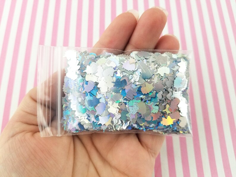 10 Grams Silver Holographic 8mm Unicorn Solvent Resistant Iridescent Chunky Glitter Sprinkle Toppings Slime Supplies, Confetti Glitter F758 image 3