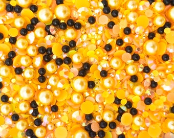 Pérolas redondas de resina caviar em formato de abóbora e strass de plástico acrílico com base plana K174