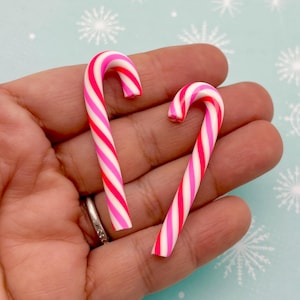 6 große rosa und rote Weihnachts-Zuckerstangen aus Polymer Clay, 223