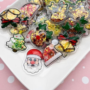 3 Puffy Filled Glitter Christmas Shaker Pendant, X-mas Holiday Shaker for Case Decoden, Cabochon Embellishment, Xmas Cabs Dh151a