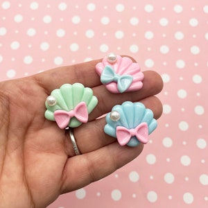 6 cabujones de conchas marinas y perlas de resina con base plana en colores pastel, cabujones de almejas con temática de sirena de conchas marinas de plástico acrílico con base plana 464