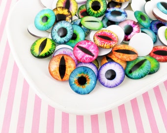 Eight 20mm Multi-color Assorted Glass Eye Cabochons, Perfect for Halloween