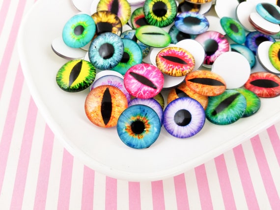 Eight 20mm Round Multi-color Flatbacked Assorted Glass Eye Cabochons, Flat Backed Cabs, Perfect for Halloween