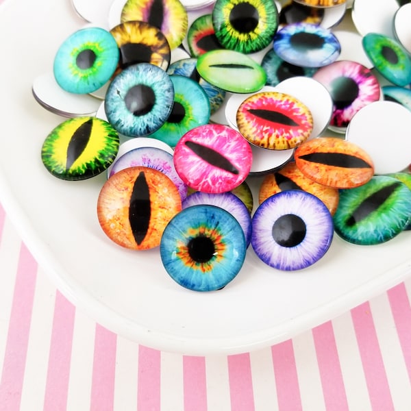 Eight 20mm Multi-color Assorted Glass Eye Cabochons, Perfect for Halloween