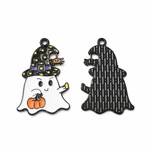 3 Schwarze Emaille Süsser Halloween Geist Anhänger, 26 mm Gruseliger süßer Kawaii Geist Emaille Anhänger, F418
