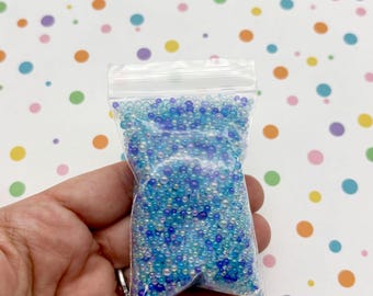 Iridescent Shades of Blue Clear Glass Assorted ROUND Microbeads
