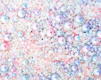 DAYDREAM Caviar Pérola Acrílica Redonda + Mistura de Strass com Base Plana, Mistura de Cabochão de Resina com Base Plana K180