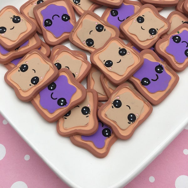 4 Cute Smiley Peanut Butter and Jelly Jam Toast Cabochons Cute Bread Cabs 218