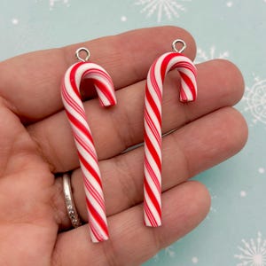 5 Large X-mas Red and White Polymer Clay Christmas Candy Cane Pendants, Cute Xmas Fake Peppermint Charms 251