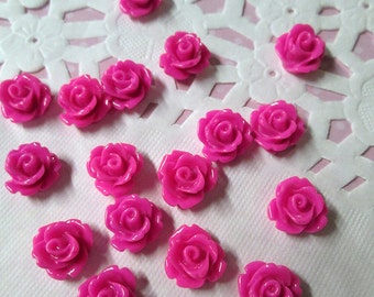 12 Hot Pink 10mm rose cabochons, cute flower cabs for embellishment and jewelry