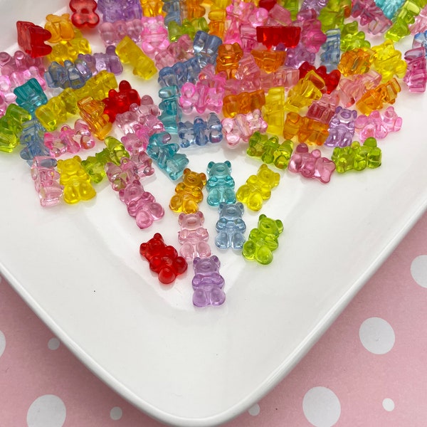 25 Horizontal Side Drilled Glossy Gummy Bear Beads, 16x11x9mm Hard Plastic, J35