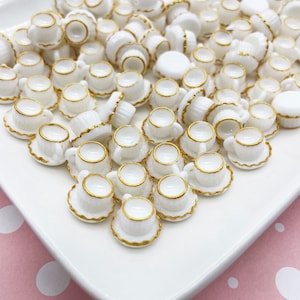 4 White Fancy Coffee Cup Charms, Miniature Dollhouse Teacups 573