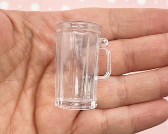 3 Clear Plastic Miniature Dollhouse Beer Glass Charms for Decoden, Fake Food, and Doll Props, #G120