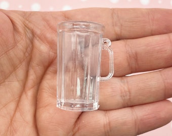 3 Clear Plastic Miniature Dollhouse Beer Glass Charms for Decoden, 36mm Fake Food, and Doll Props, #G120